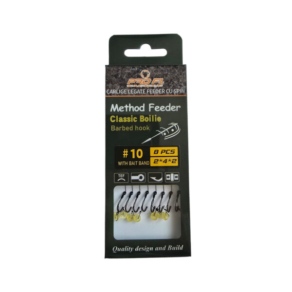 Set 8 carlige legate FL Feeder Hook cu banda nr10